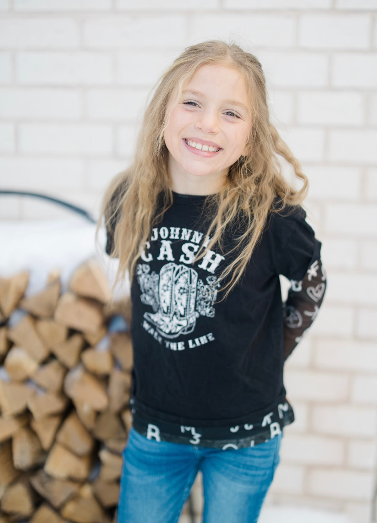 Kids Black Brand Sheer Mock Neck Top