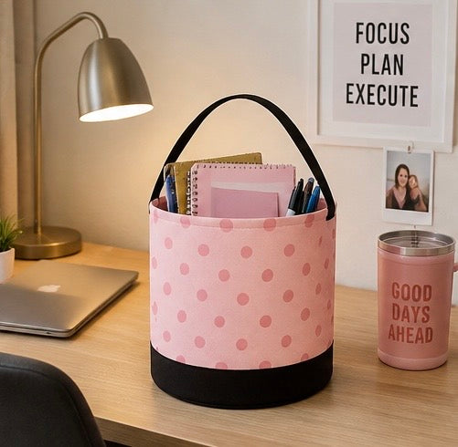 Pink Polka Dot Round Storage Bin