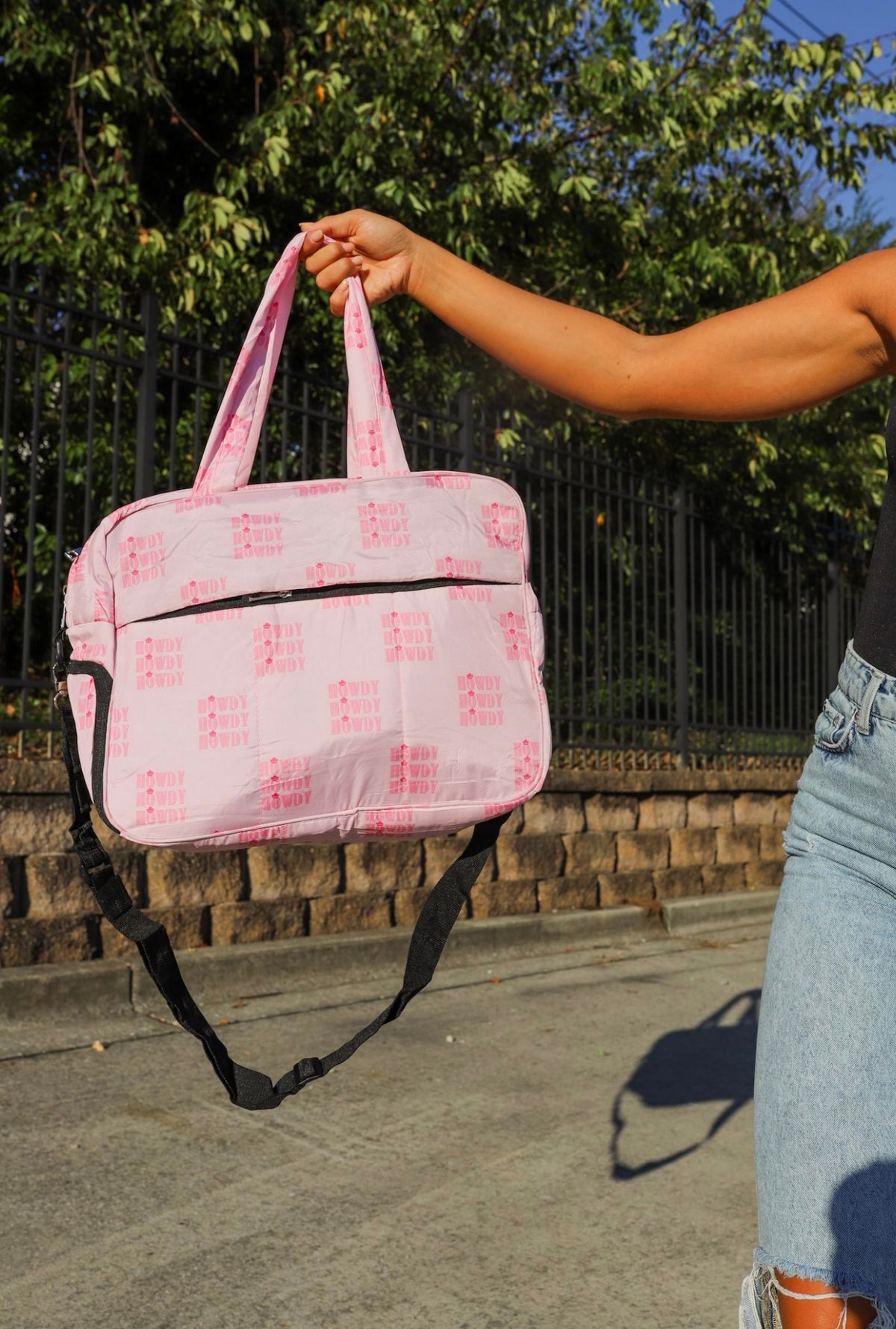 Puffer Duffel Bag in Pink Howdy
