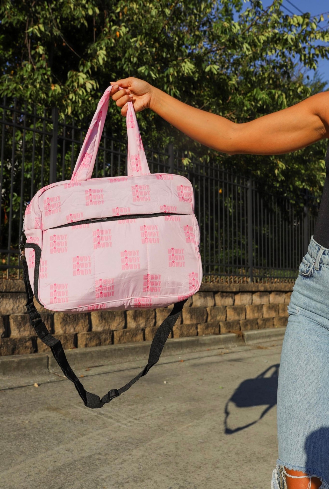 Puffer Duffel Bag in Pink Howdy