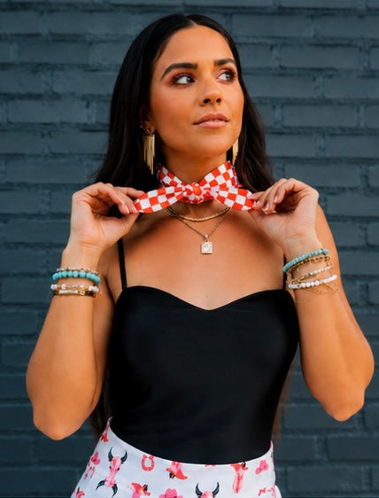 Red &amp; White Checkerboard Buckaroo Scarf