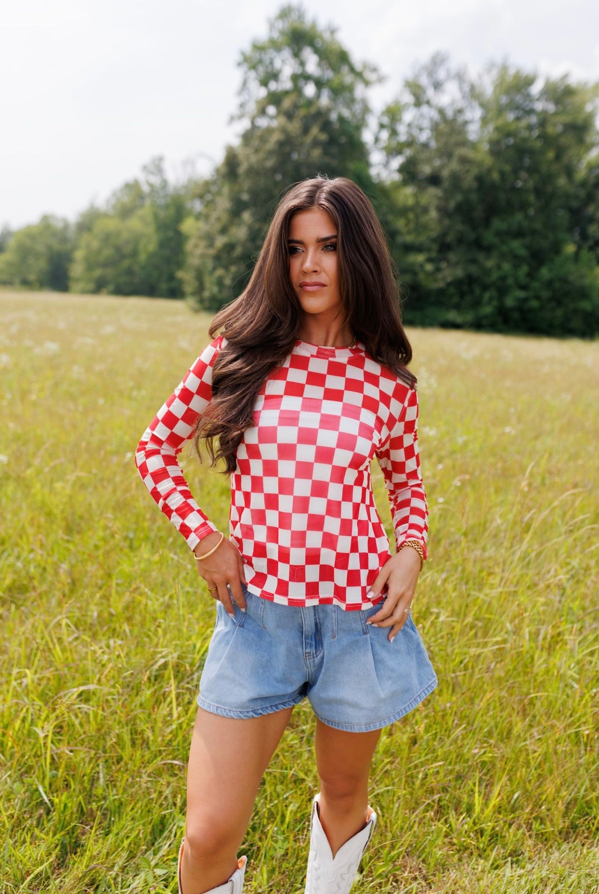 Kids Red Checkerboard Mesh Top