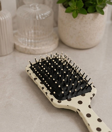 Cream Polka Dot Hairbrush