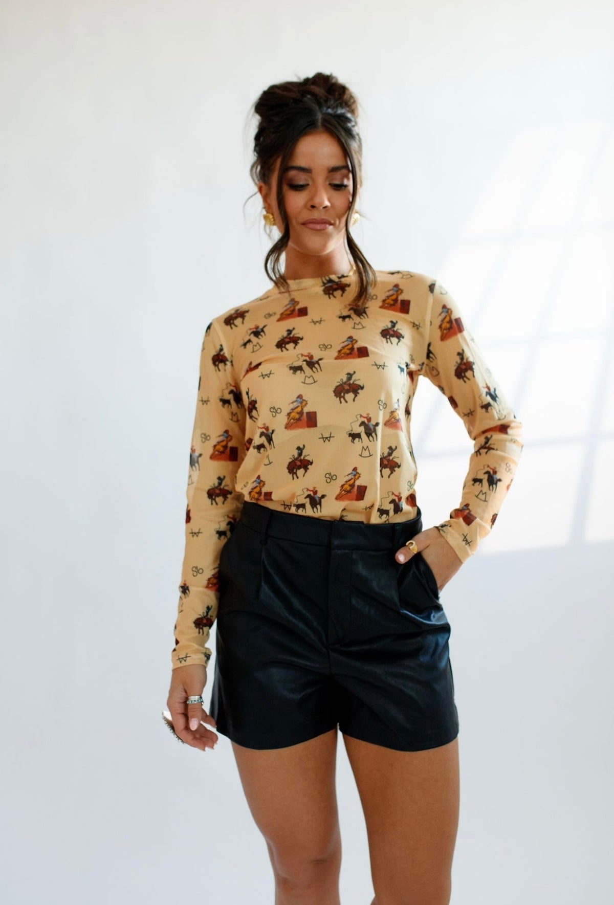 Kids Vintage Cowboy Sheer Mock Neck Top