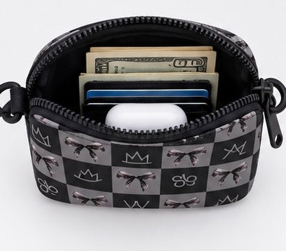 Bow Black Brand Checkerboard Dual Pouch Wristlet