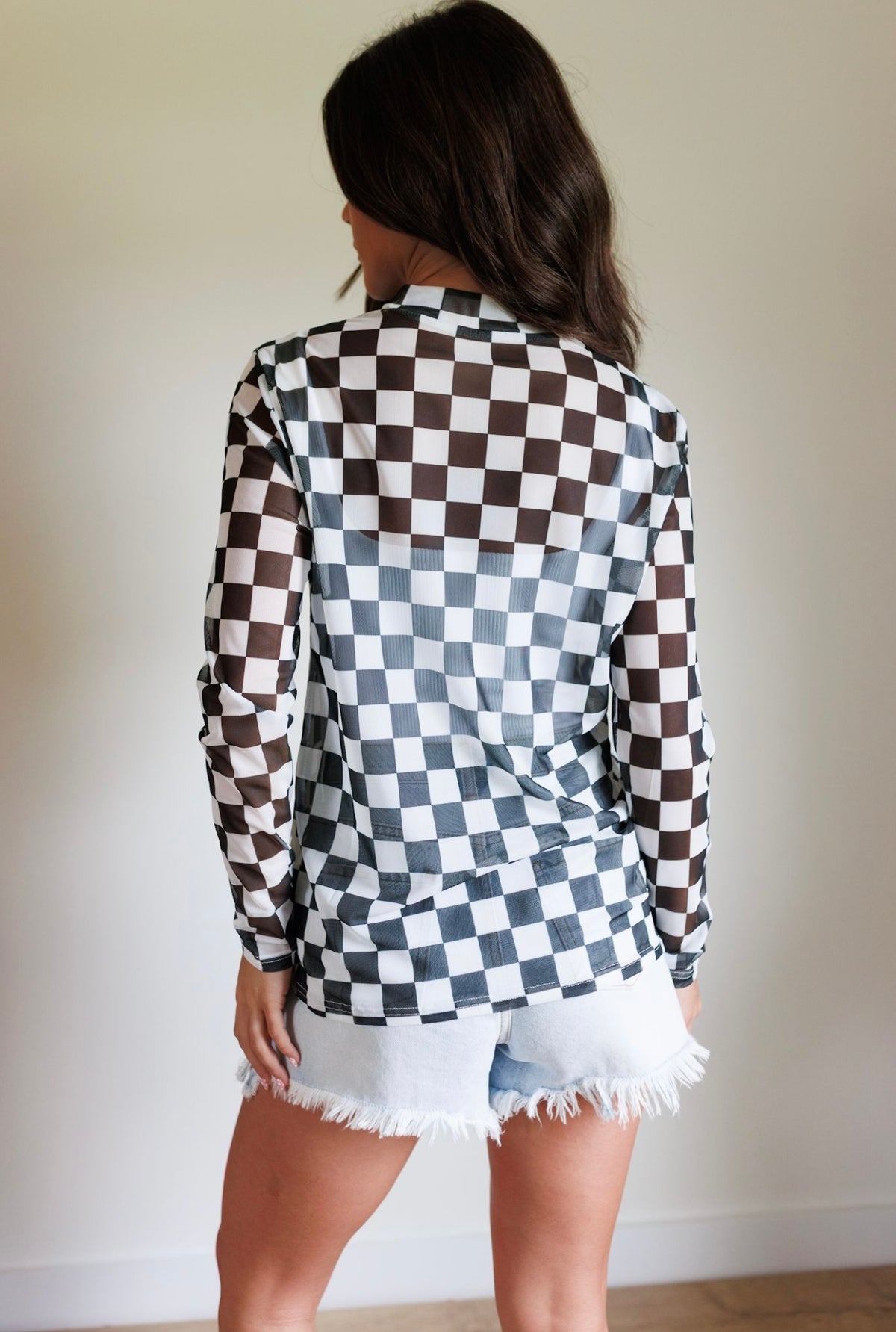 Kids Black Checkerboard Mesh Top