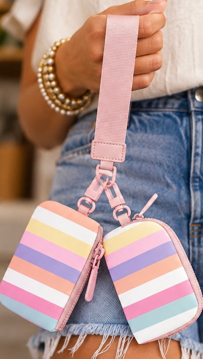 Rainbow Striped Dual Pouch Wristlet