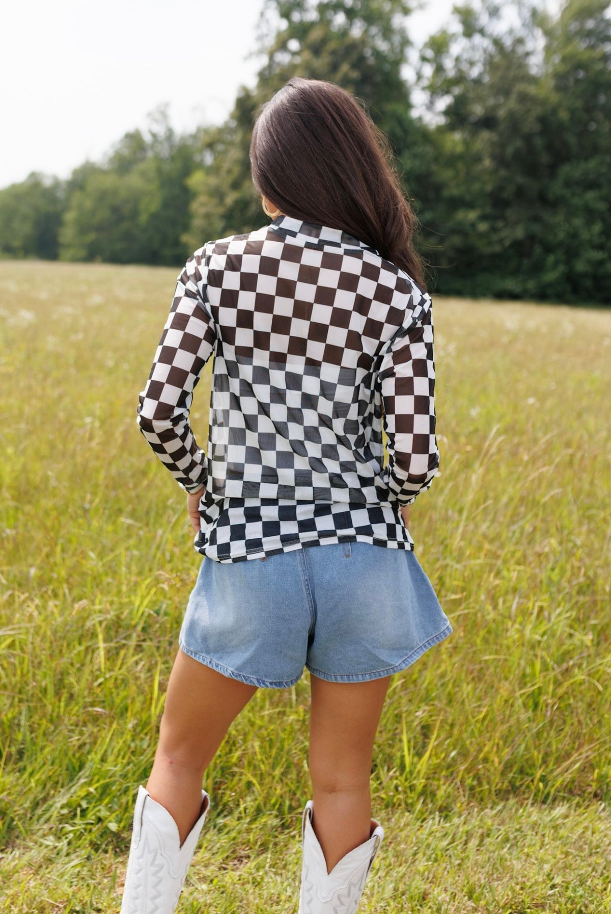 Kids Black Checkerboard Mesh Top
