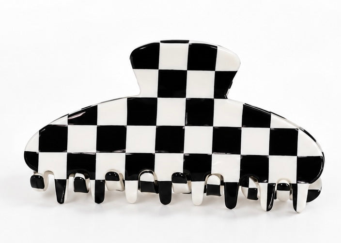 Black and White Checkerboard Claw Clip