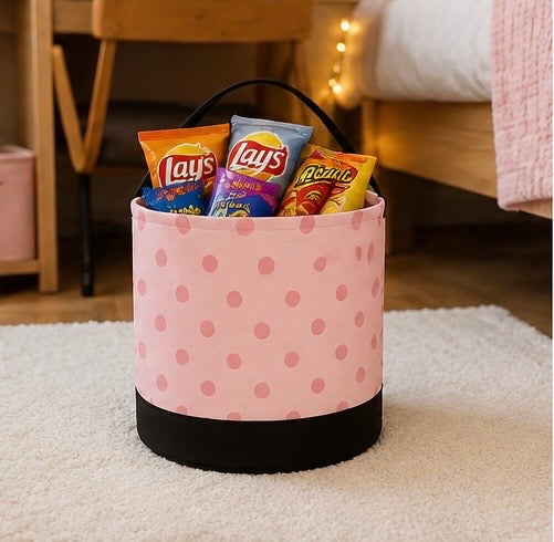 Pink Polka Dot Round Storage Bin
