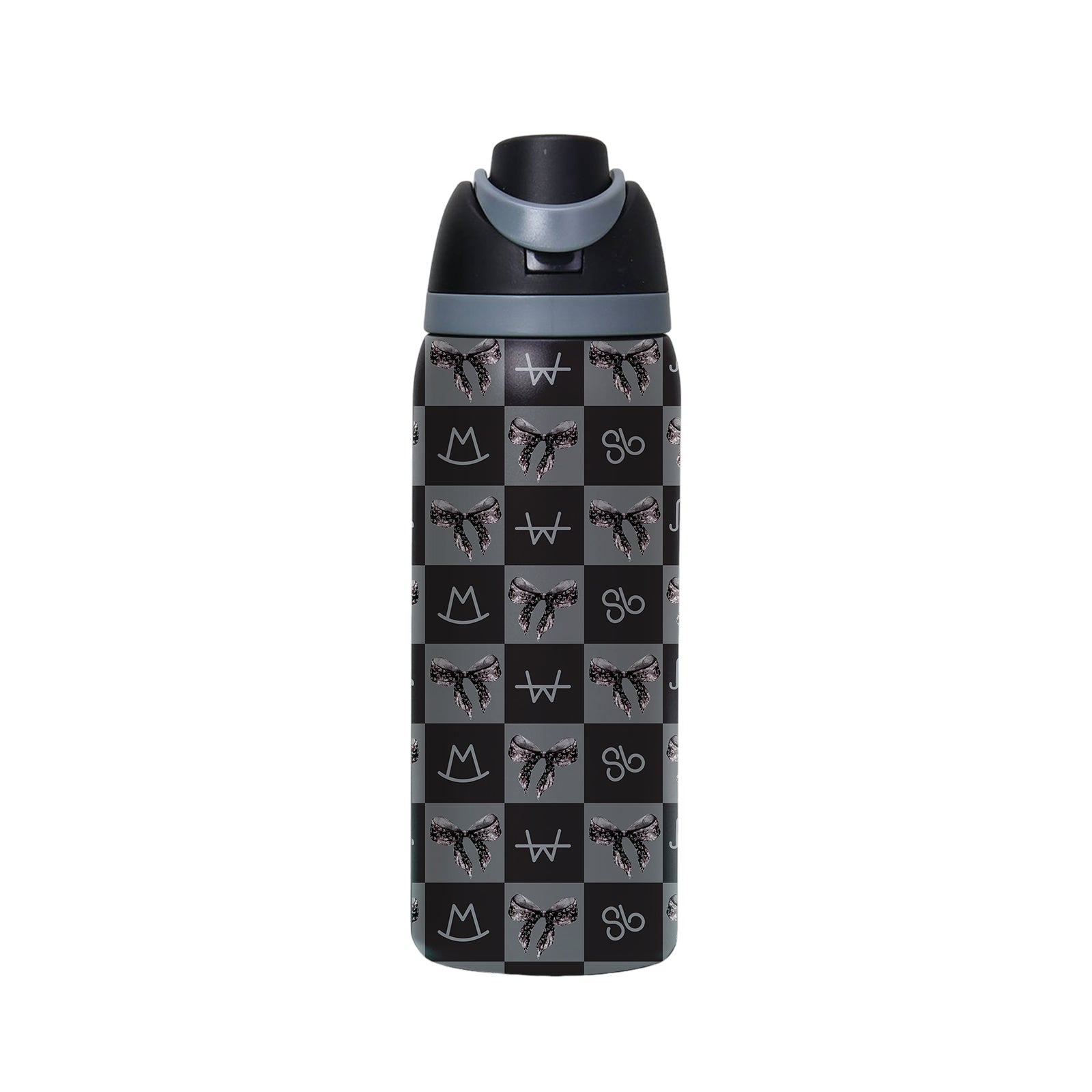 Bow Black Brand Checkerboard Stainless Steel Water Bottle