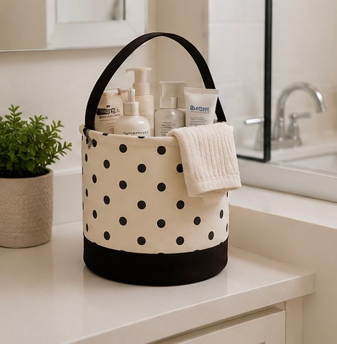 Cream Polka Dot Round Storage Bin