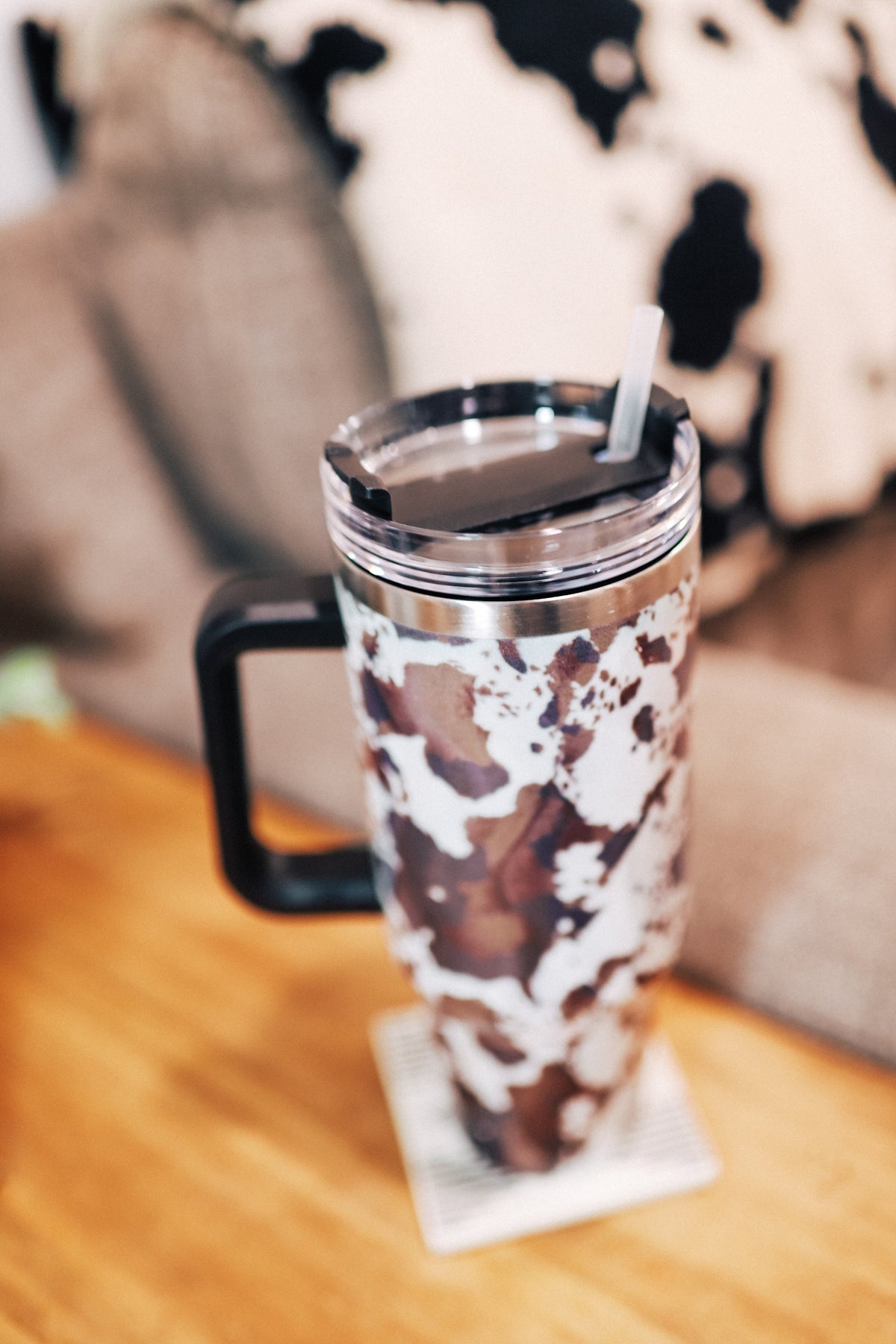 Brown Cowhide Tumbler with Handle