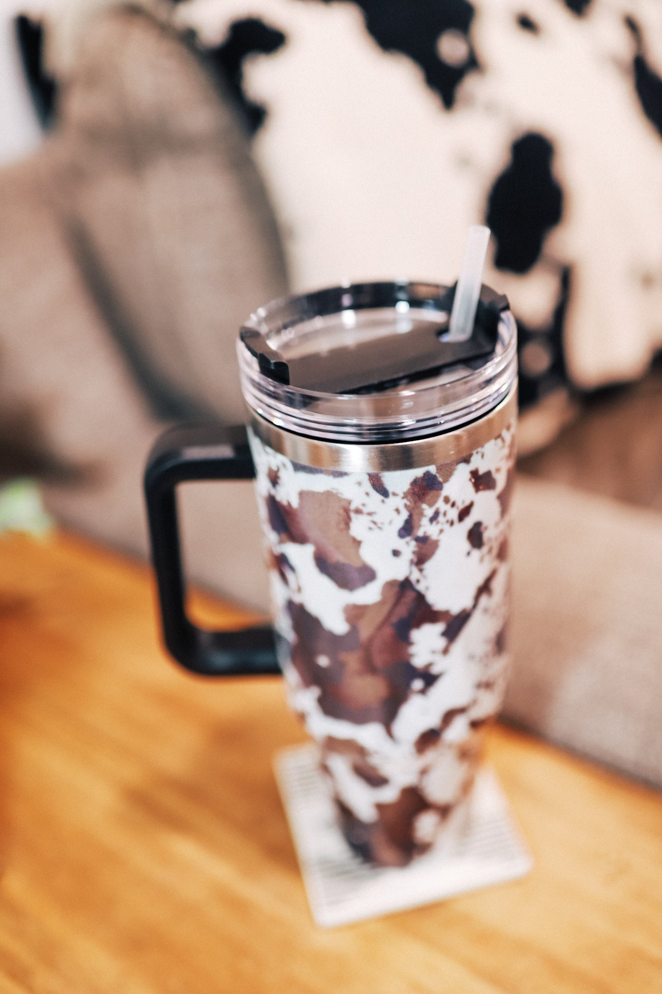 Brown Cowhide Tumbler with Handle