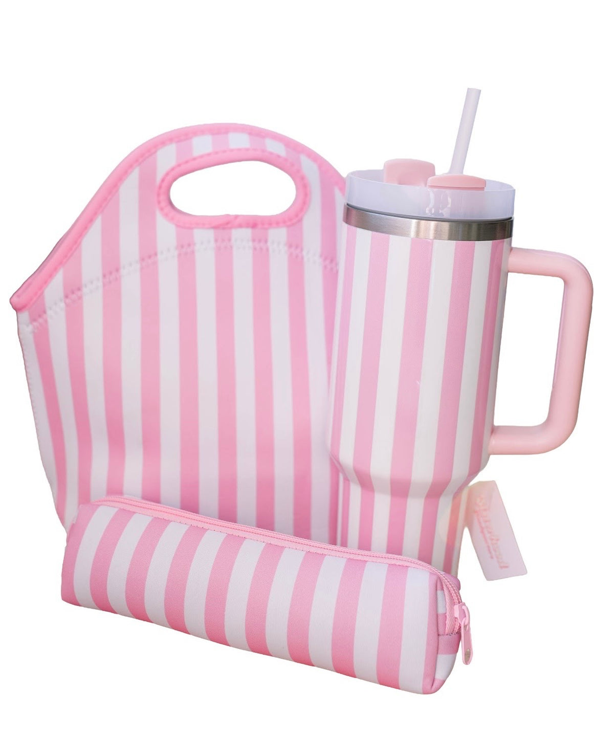 Pink Striped Tumbler with Handle