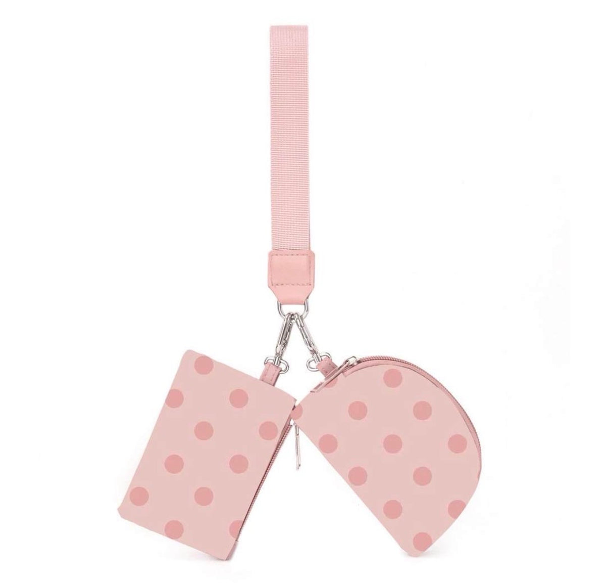 Pink Polka Dot Dual Pouch Wristlet