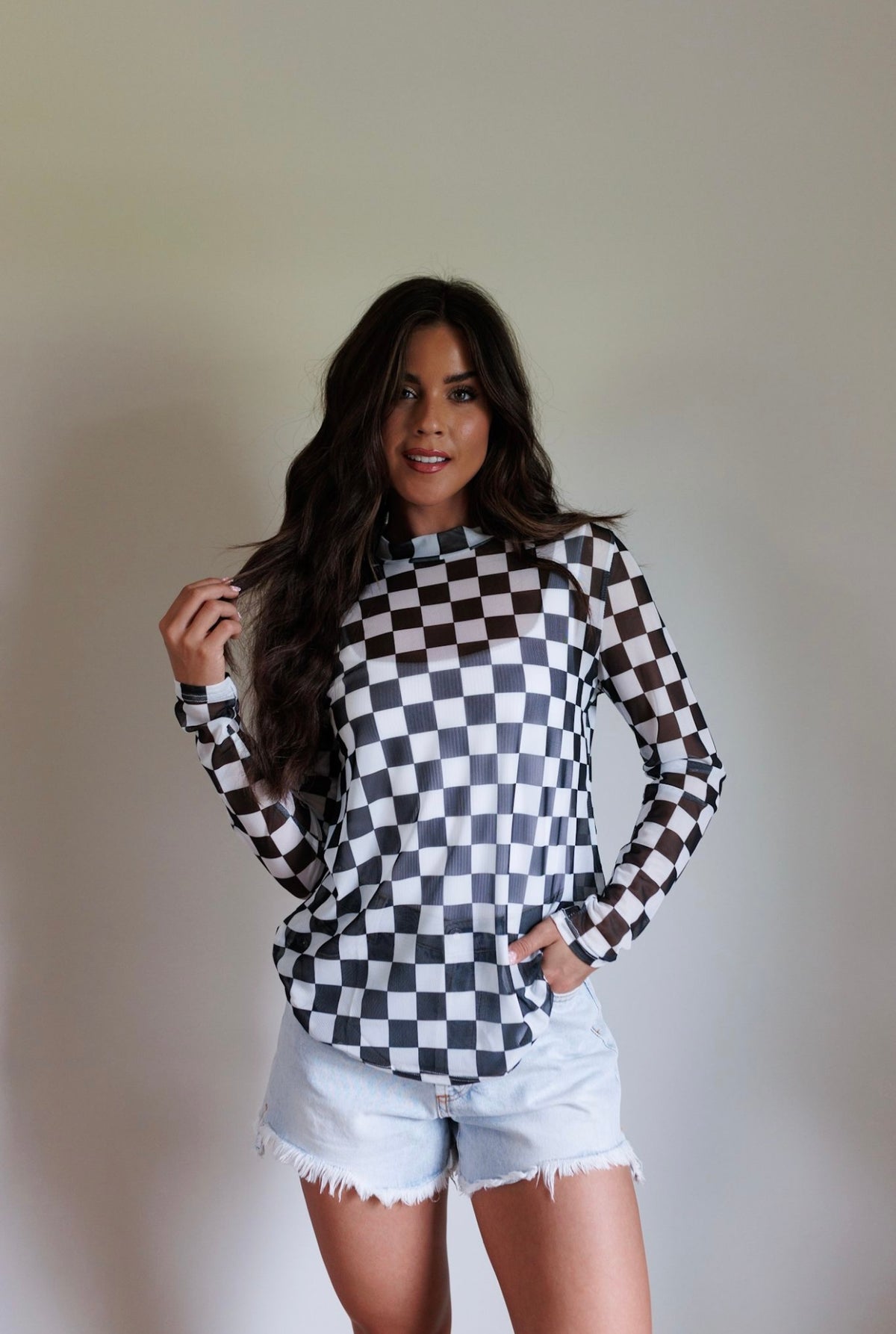 Kids Black Checkerboard Mesh Top