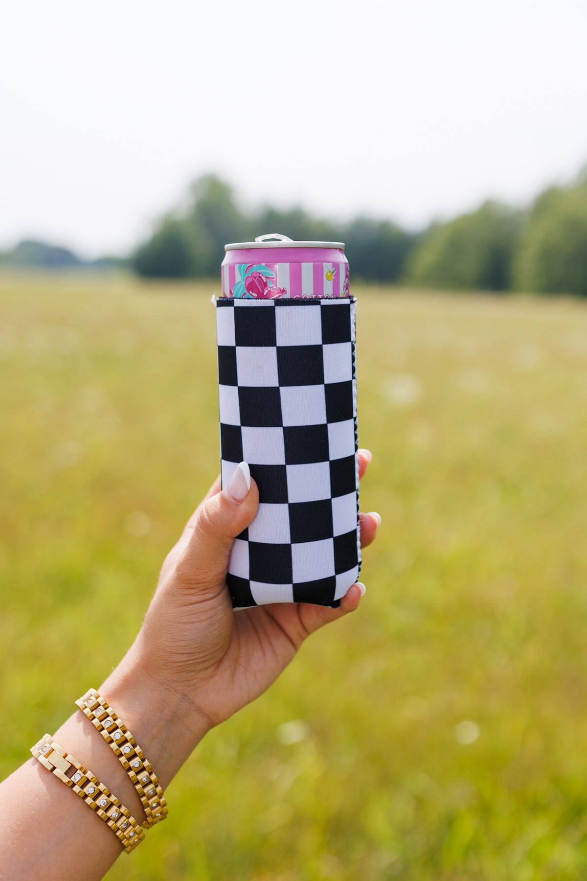 Black &amp; White Checkerboard Coozie 2-Pack