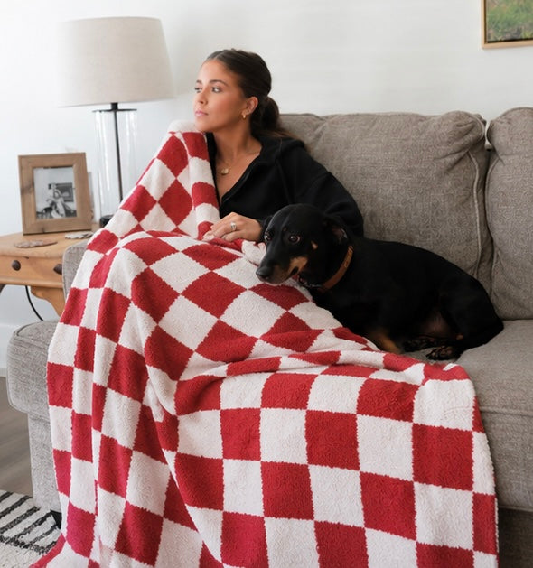 Red and White Checkerboard Throw Blanket