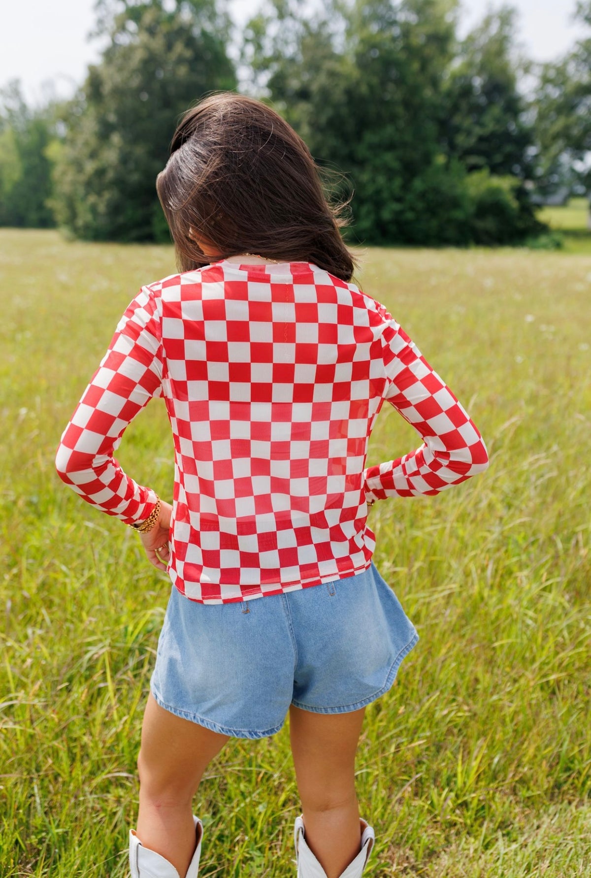 Kids Red Checkerboard Mesh Top