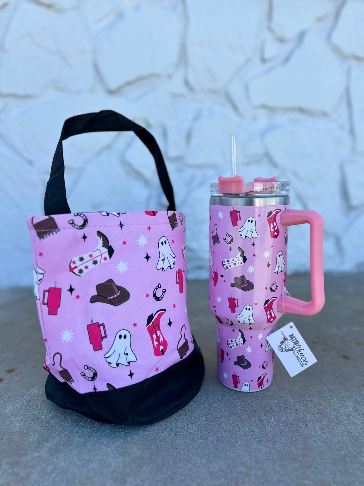 Pink Ghost Tumbler with Handle