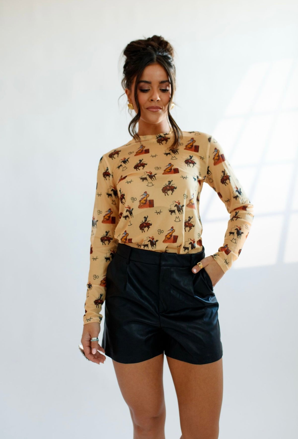 Vintage Cowboy Sheer Mock Neck Top