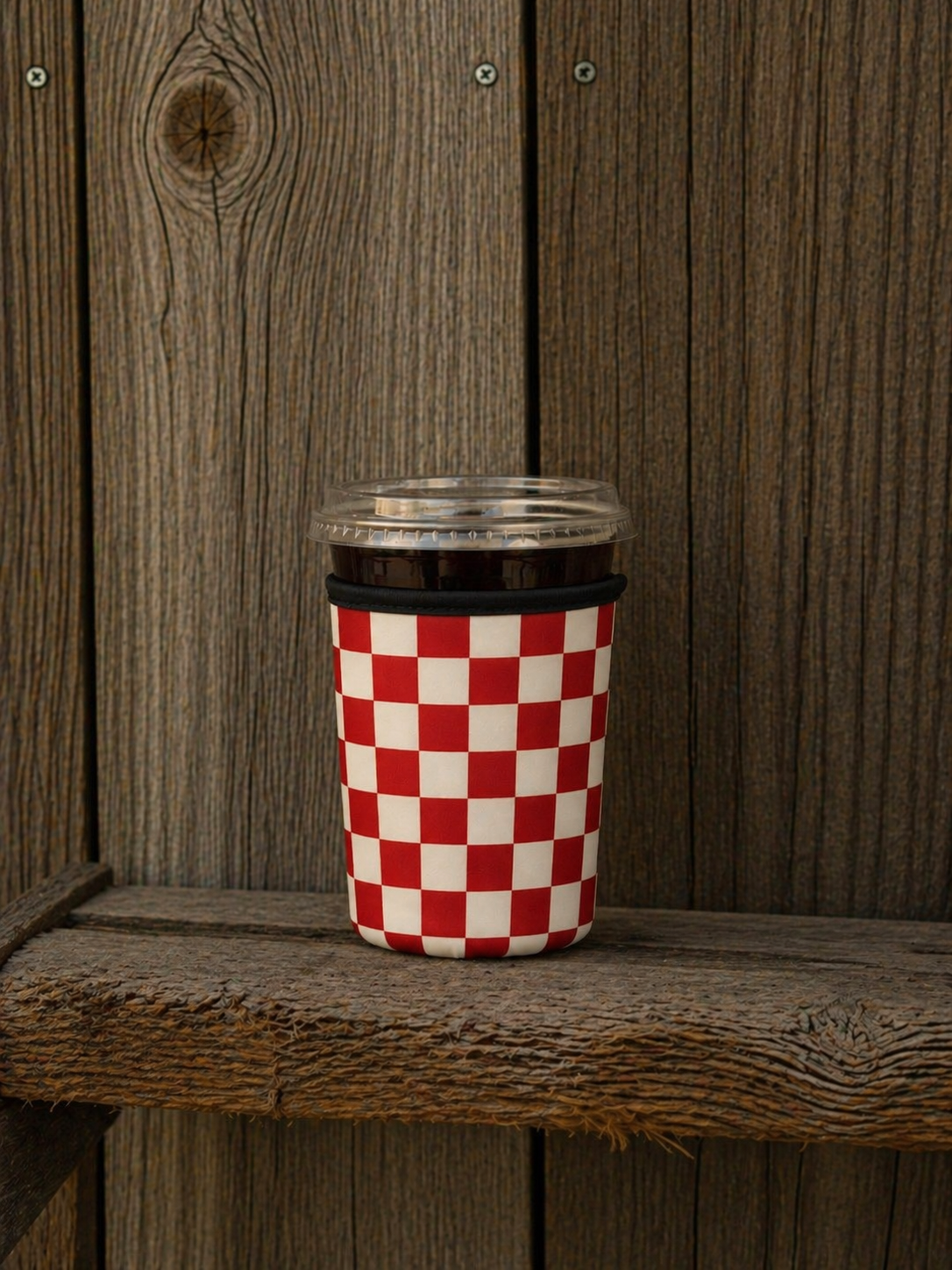 Red Checkerboard Drink Sleeve Cozy