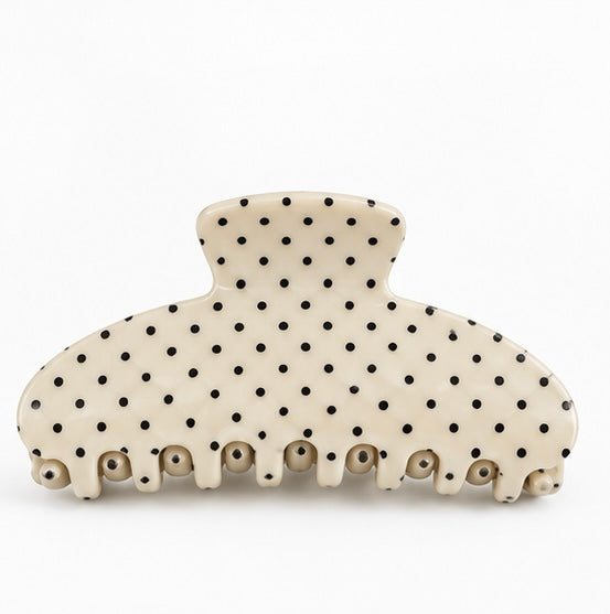 Cream Polka Dot Claw Clip