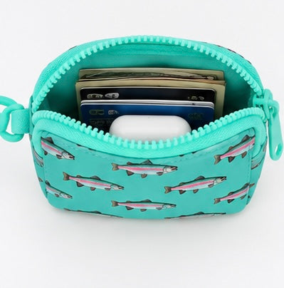 Teal Rainbow Trout Dual Pouch Wristlet