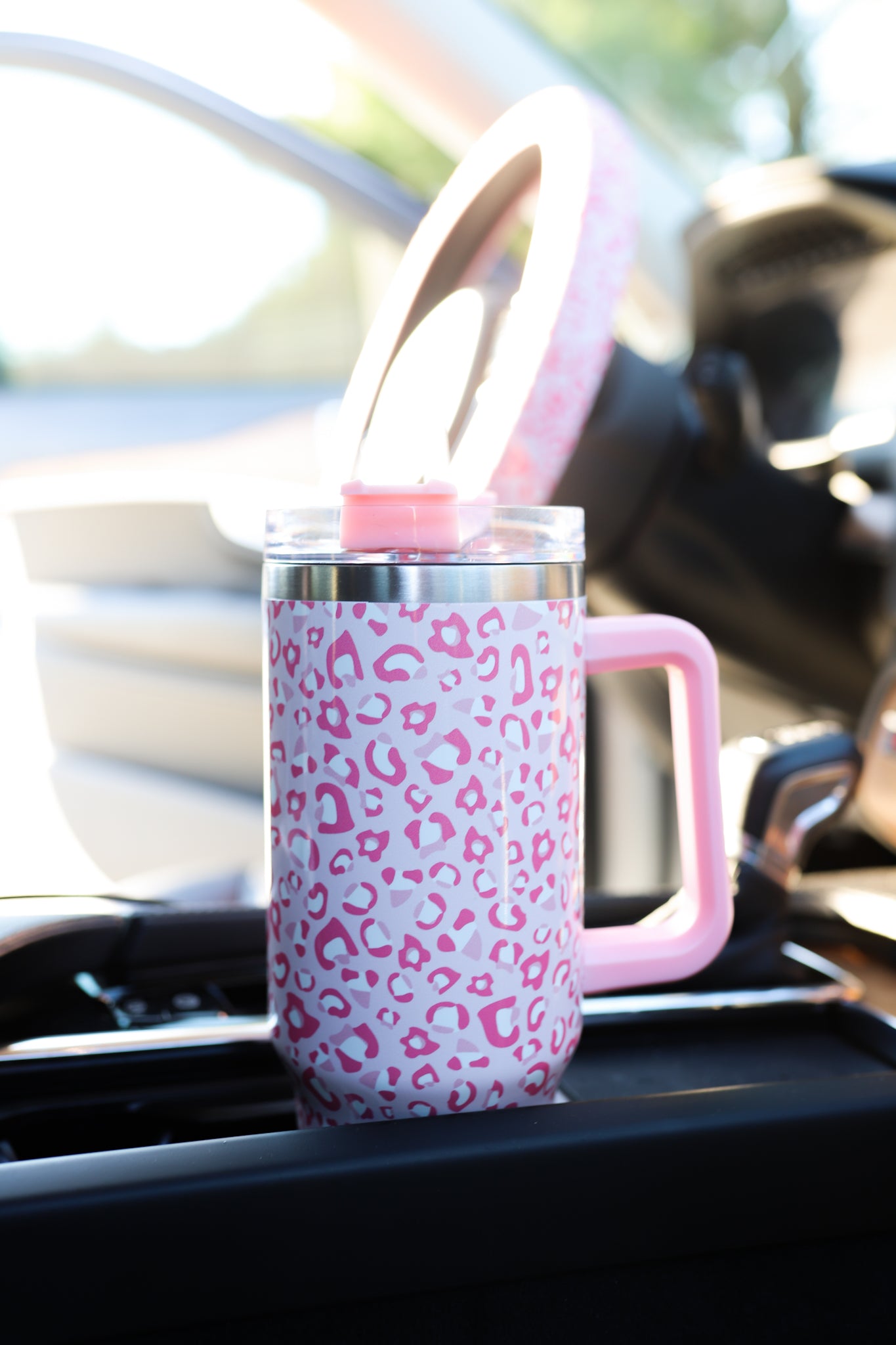 Pink Leopard Tumbler with Handle