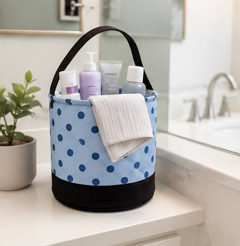 Blue Polka Dot Round Storage Bin