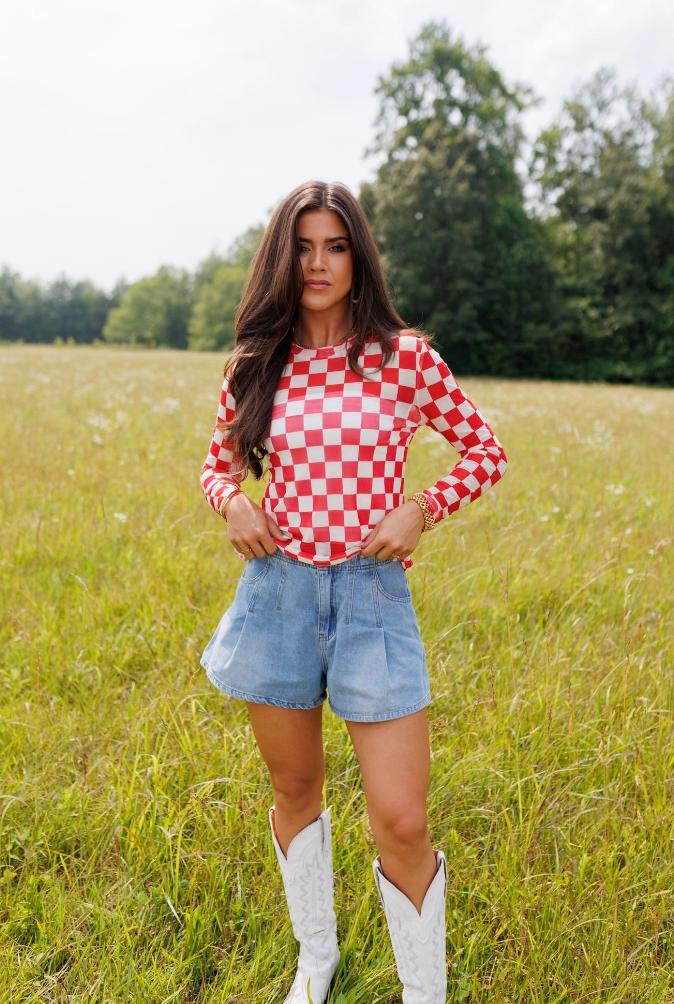 Kids Red Checkerboard Mesh Top