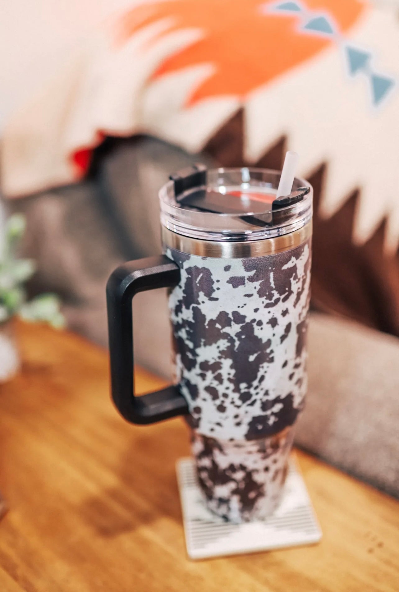 Black Cowhide Tumbler with Handle