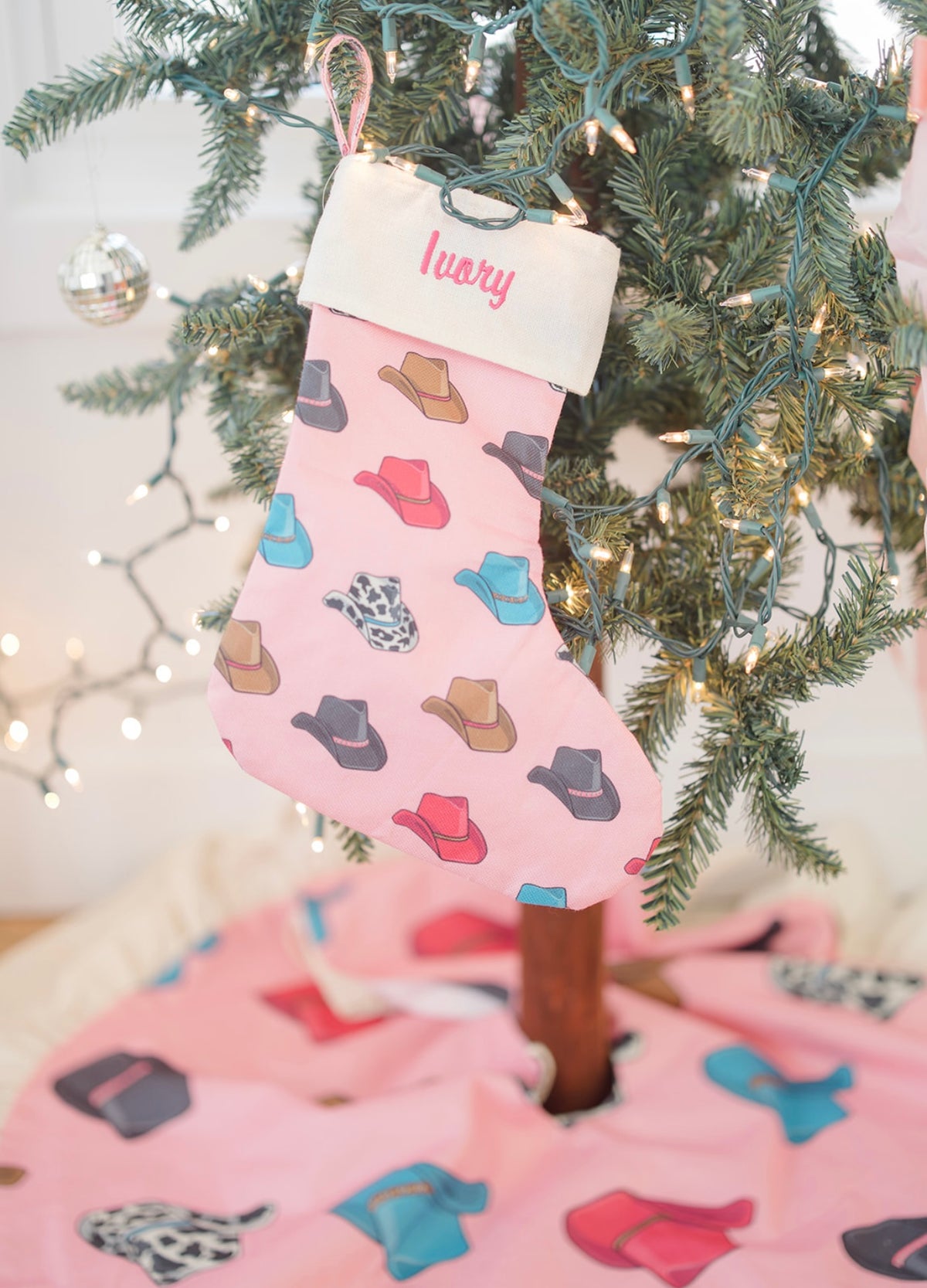 Pink Cowboy Hat Christmas Tree Skirt