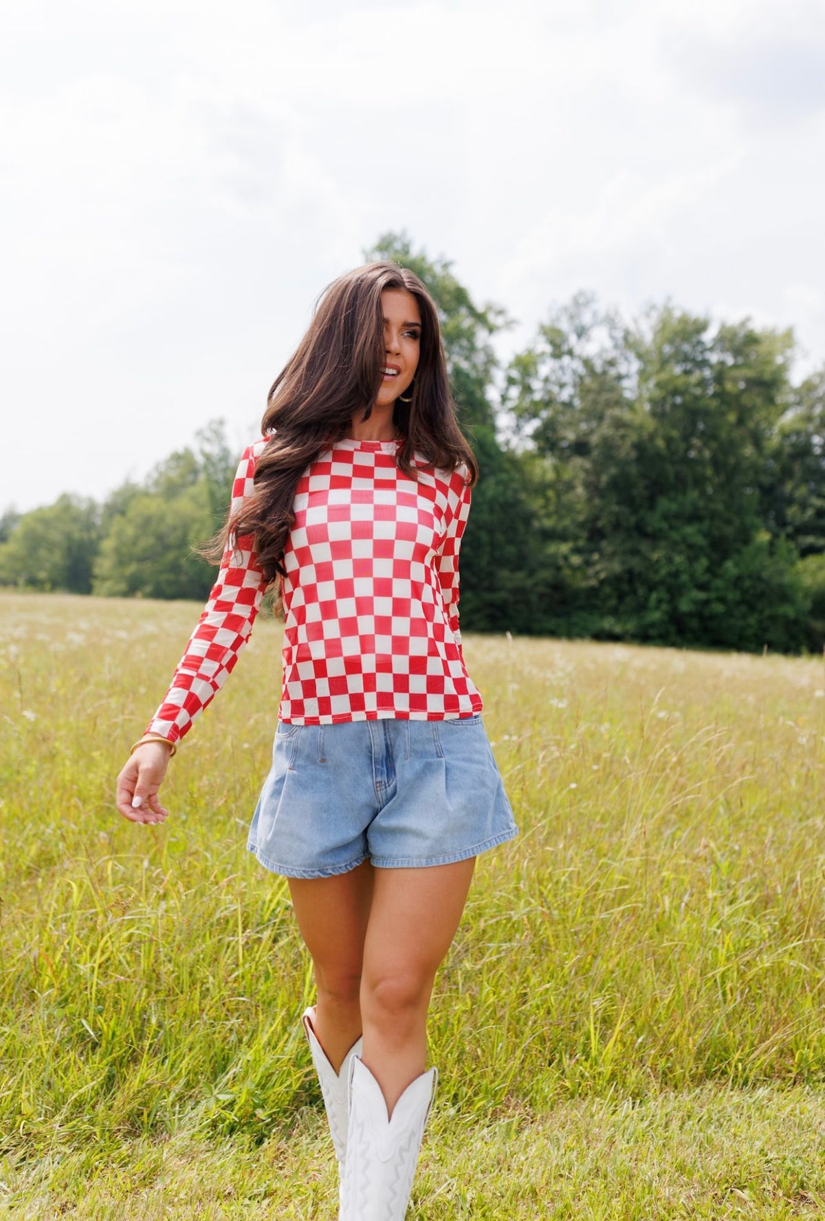 Kids Red Checkerboard Mesh Top
