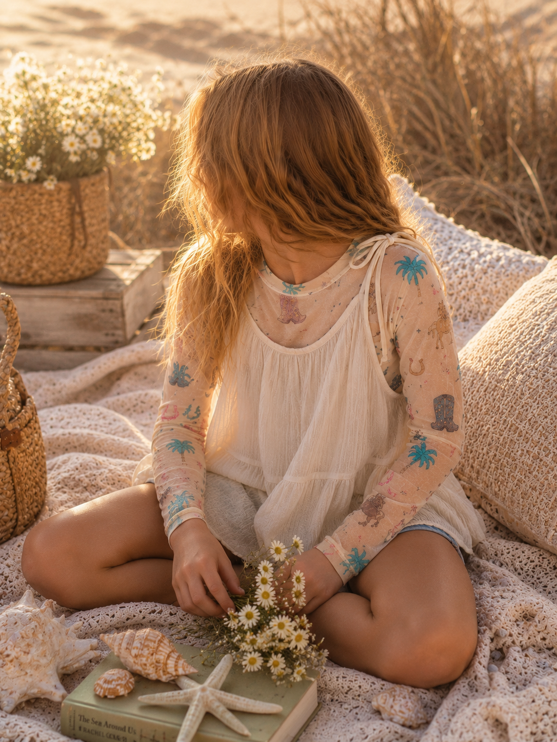 Kids Coastal Cowgirl Sheer Mock Neck Top