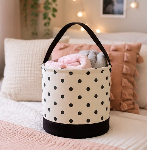 Cream Polka Dot Round Storage Bin
