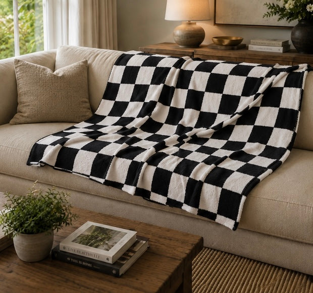 Black and White Checkerboard Throw Blanket
