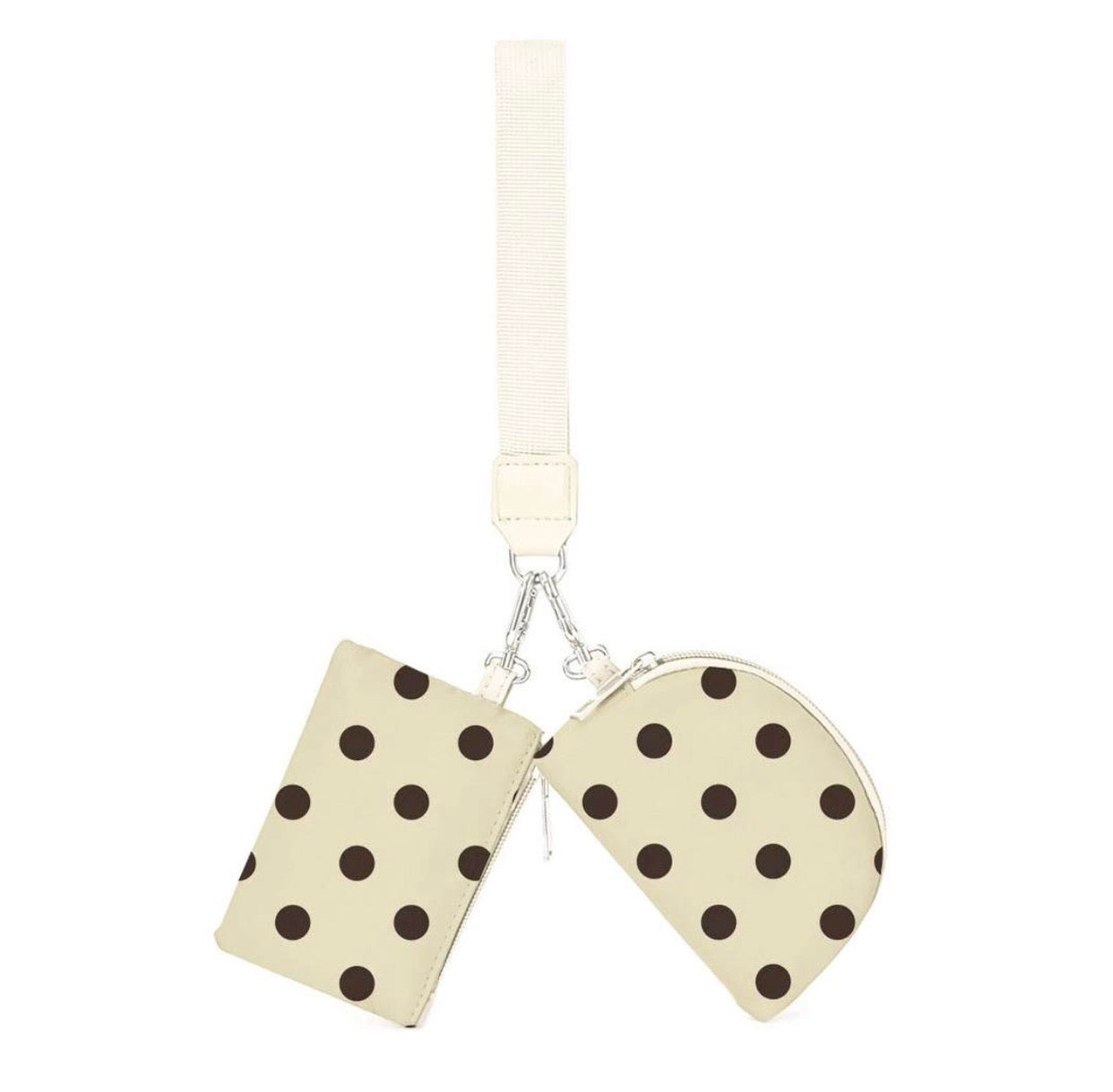 Cream Polka Dot Dual Pouch Wristlet