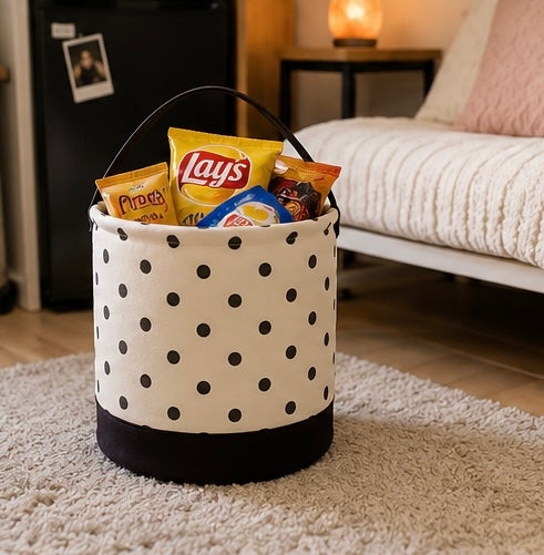 Cream Polka Dot Round Storage Bin