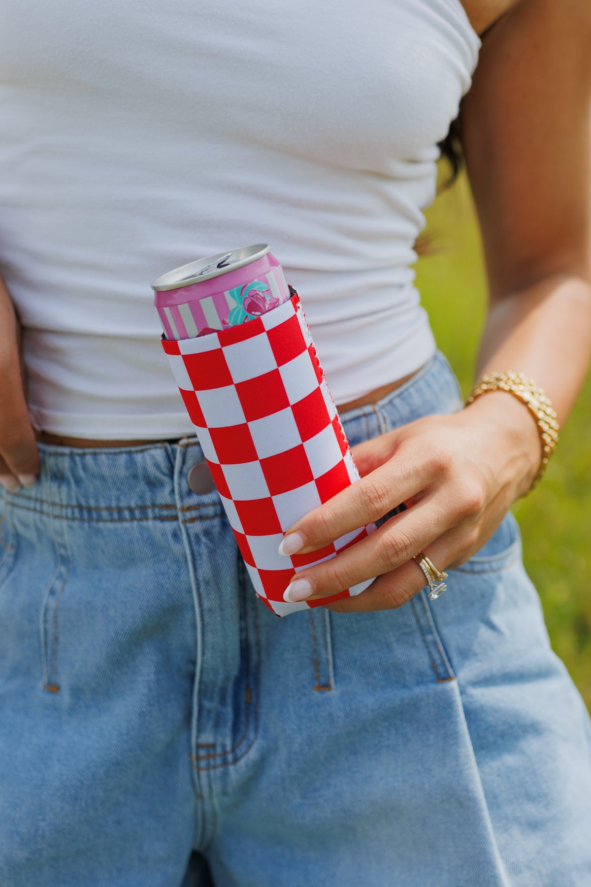 Red &amp; White Checkerboard Coozie 2-Pack