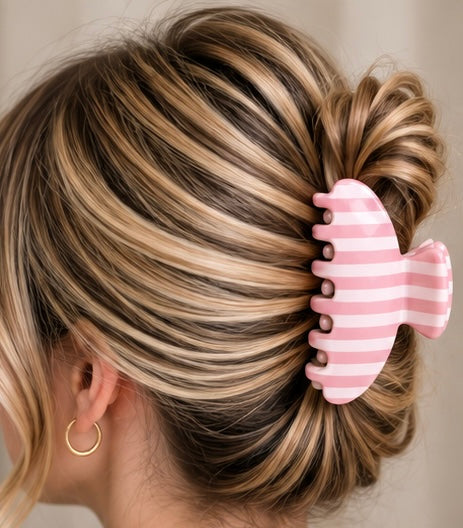 Pink Striped Claw Clip