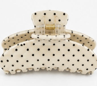 Cream Polka Dot Claw Clip