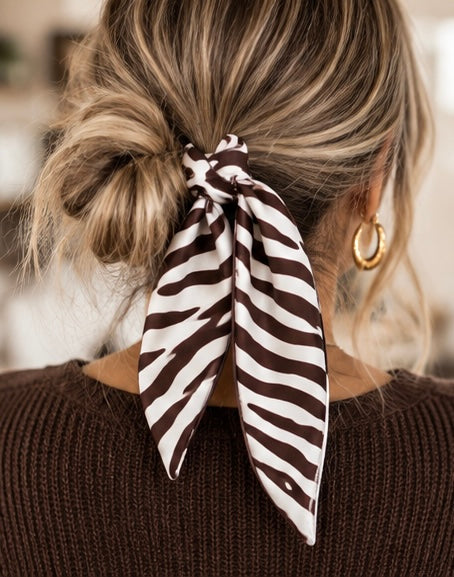 Zebra Striped Twilled Skinny Scarf