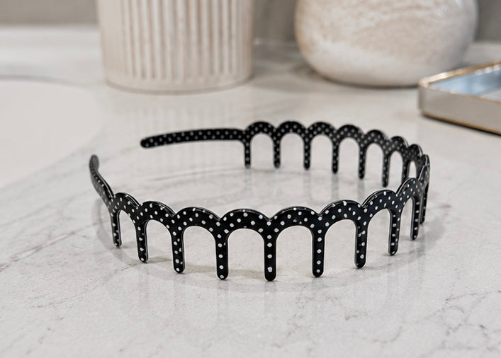 Black Polka Dot Zig-Zag Headband