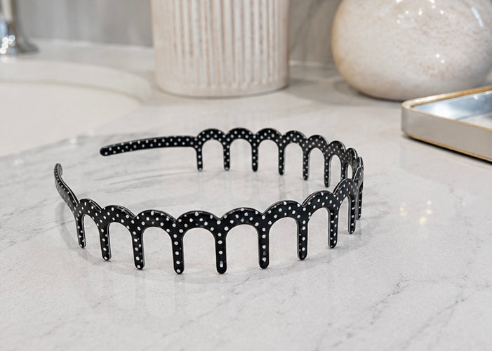 Black Polka Dot Zig-Zag Headband