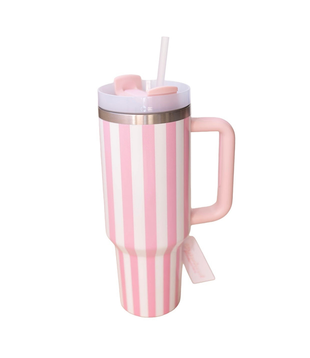 Pink Striped Tumbler with Handle