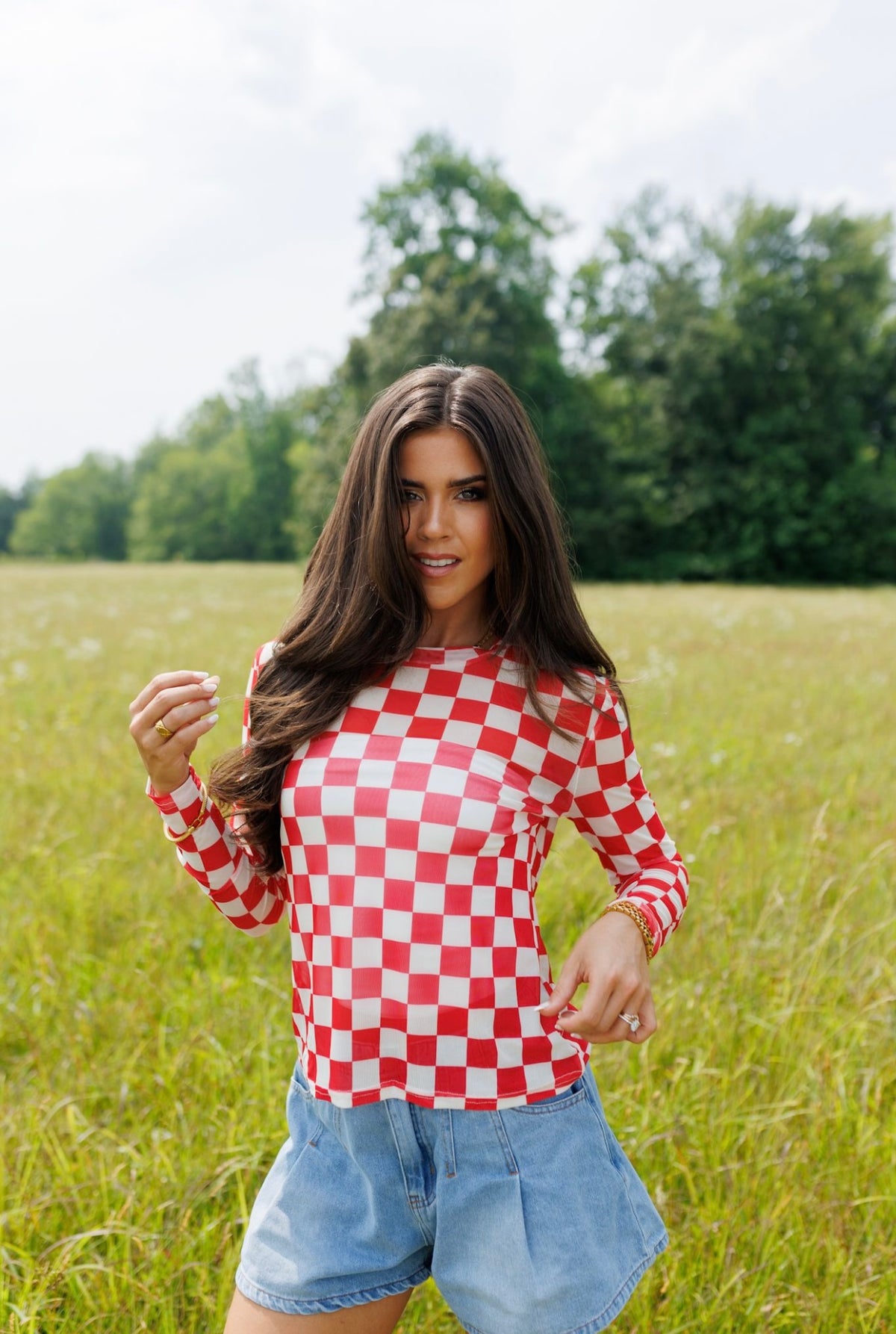 Kids Red Checkerboard Mesh Top