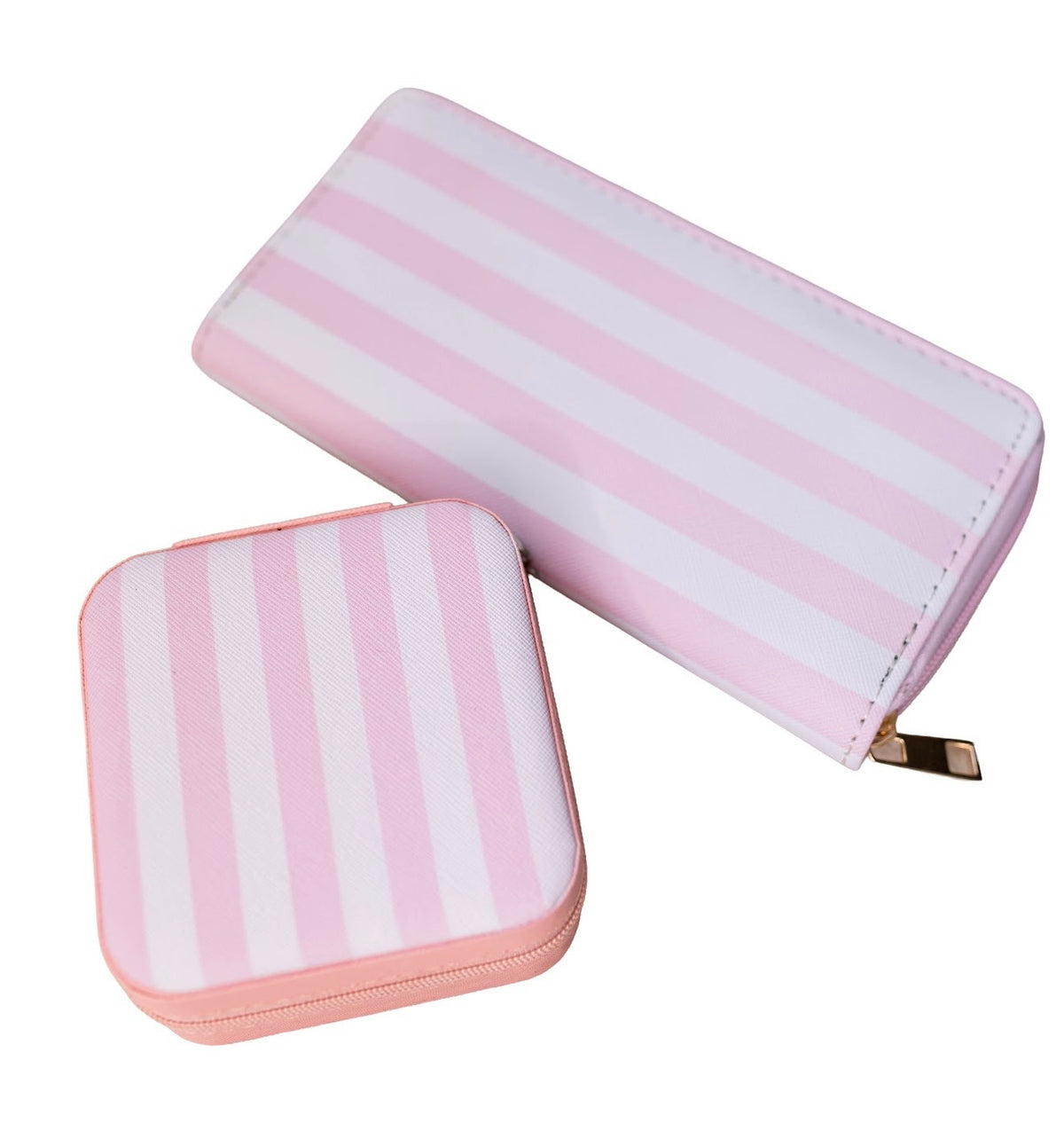 Pink Striped Square Jewelry Case