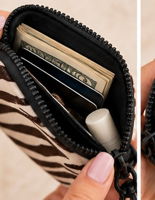 Zebra Striped Dual Pouch Wristlet